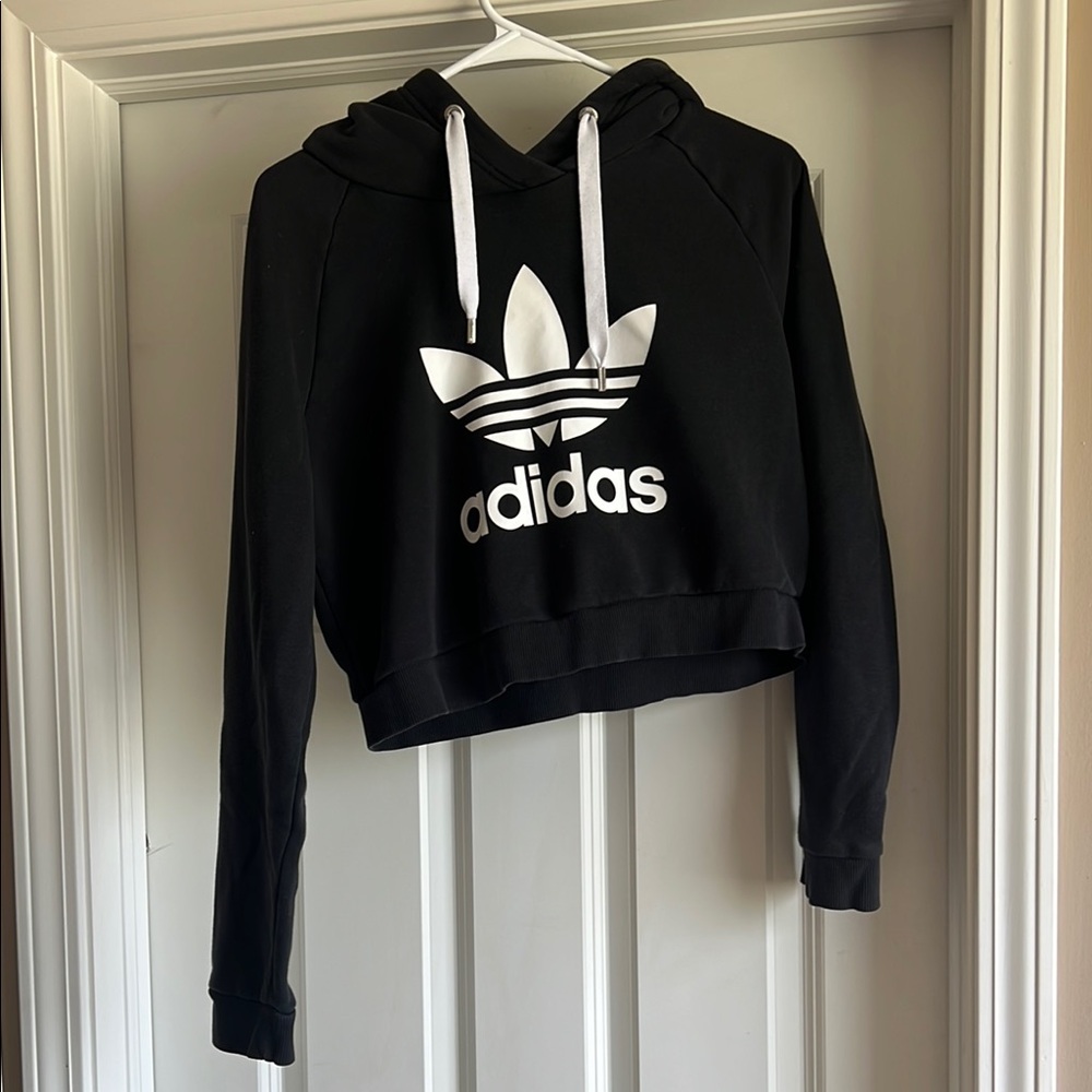 Adidas Black and White Trefoil Cropped Hoodie